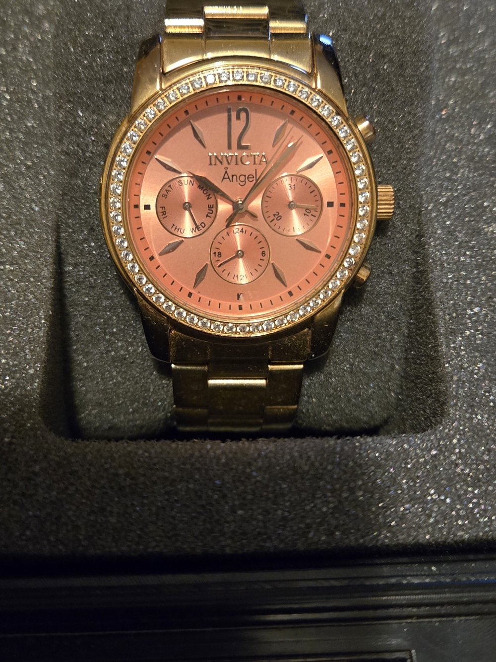 Invicta Gold Tone Bracelet Watch with Pink Dial and Crystal Bezel